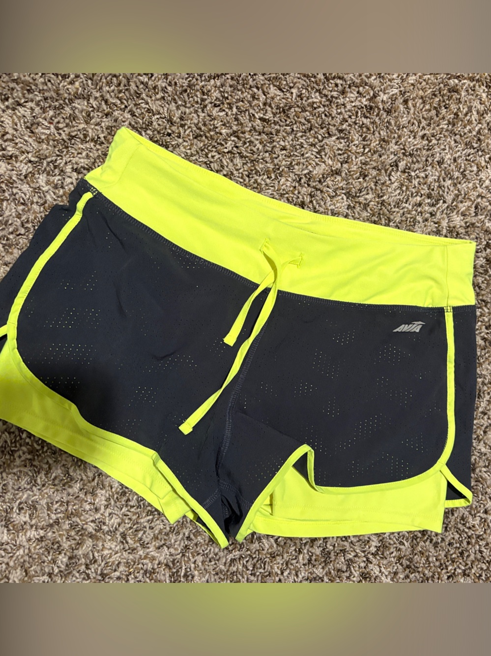 Avia Black and Neon Yellow Women’s Athletic Shorts